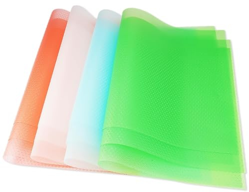 12 Pieces Fridge Liners,45 x 29 cm 4 Colours Antibacterial Fridge Mats | Washable Non Slip Kitchen Drawer Liner,Waterproof Refrigerator Mats,DIY Cuttable Kitchen Shelf Liner for Cupboard and Drawer
