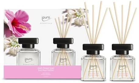 ipuro - Essentials FLOWER BOWL Raumduft - Geschenkset 2x50ml - Raumerfrischer mit Blumenduft, Mandarine, Bergamotte, Jasmin, Veilchen & Zedernholz Duft - Diffuser mit Stäbchen - Lufterfrischer Zuhause