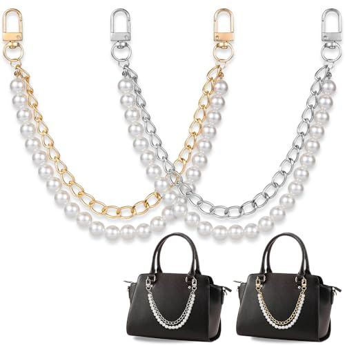 XFSRG 2 Stück Perlen Taschenkette abnehmbare Metallhaken doppellagige Perlen Dekokette für Handtaschen Designer und Alltagstaschen vielseitig als Schultergurt oder Taillenkette