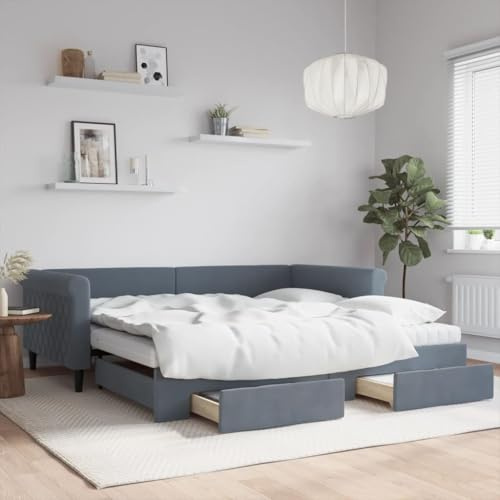 THOYTOUI 2-TLG. Set Modernes Tagesbett Dunkelgrau - Ausziehbares Bettgestell mit Schubladen & Stauraum für Gemütliche Familienabende im Wohnzimmer