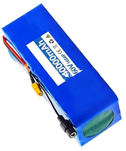 60V 40Ah 16S6P E-Bike Lithium Ion Battery Pack with Charger Built-in BMS Protection Ideal High Power for 200-1600W Electric Bicycle Motors Waterproof PVC Shell 60V 40Ah,XT60+DC