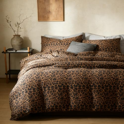 Tospass Bettwäsche 155x220cm Braun Leoparden Bettbezug Leopardenmuster Leo Aesthetic Bettwäsche Weich Microfaser ÖKO-TEX Bettwäsche Set mit Reißverschluss und 1 Kissenbezug 80x80cm
