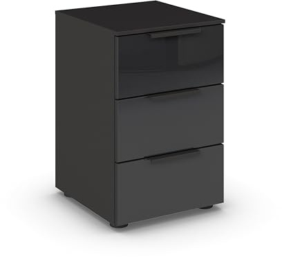 Rauch Möbel Flipp, Nachttisch, Farbe Glas Schwarz, Maße 40x61x42 cm | Nachtkommode, 3 Schubladen, mit Glasfront, Soft-Close-Funktion, für Schlafzimmer, Kinderzimmer, Jugendzimmer, Gästezimmer