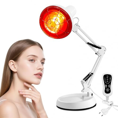 Fouvin Infrarotlampe 150W, Infrarotlichtlampe Wärmelampe mit 10-stufiger Temperatureinstellung und 4 Timer, Infrarotlicht Wärmelampe zur Schmerzlinderung, für Erwachsene Baby Kinder
