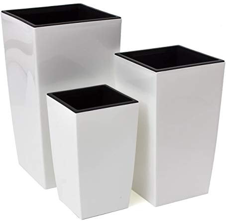 Prosperplast Dekoratives 3er Set Blumenkübel Blumentopf weiß glänzend Pflanzeinsatz Coubi Serie