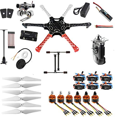 QWinOut Assembled RTF Full Set 2.4G 9Ch F550 APM2.8 GPS Compass Hexacopter Combo DIY Drone with 2-Axle Aluminum Gimbal Mount (No Manual)