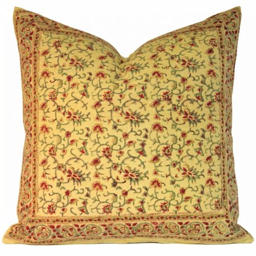 GURU SHOP XL Kissenbezug Blockdruck, Kissenhülle Ethno, Dekokissen Bezug mit Traditionellem Design - Muster 13, 80x80 cm