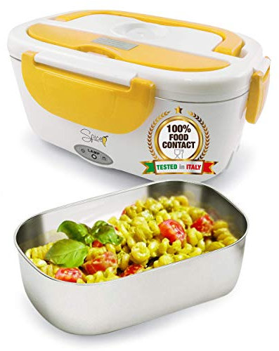 SPICE Amarillo Inox Scaldavivande Portatile Lunch Box con Forchetta e vaschetta Estraibile in Acciaio Inox 1,5 Litri 40 W
