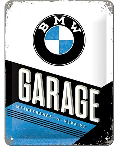 Nostalgic-Art Plaque rétro, 15 x 20 cm, Official License Product (OLP), BMW – Garage – Idée de Cadeau pour Fans de BMW, en métal, Design Vintage