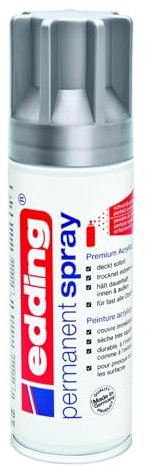 Edding 5200-923 Spray de peinture acrylique de qualité supérieure, 200 ml d'opacité maximale, couvre immédiatement, séchage rapide sans bulles, couleur argent mat