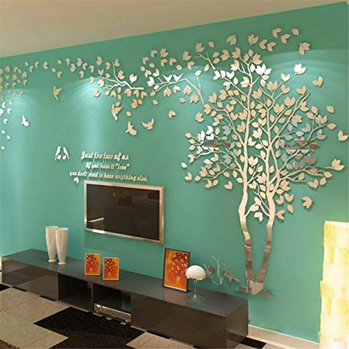 Wandtattoo Baum 3D DIY Wall Stickers Wandaufkleber Wandtattoo Wohnzimmer Schlafzimmer Family Wandsticker für Treppen Halle (Silber Rechts,S-200 * 100cm)