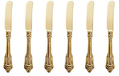 ZFQ Golden Besteck-Set Barock, Antik Look, aus 18/10 Edelstahl Spiegelpolierte, ideal für Haus, Küche, Restaurant, Hochzeit, Partys, Nachmittagstee, Buttermesser 6-teiliges, Länge 17cm