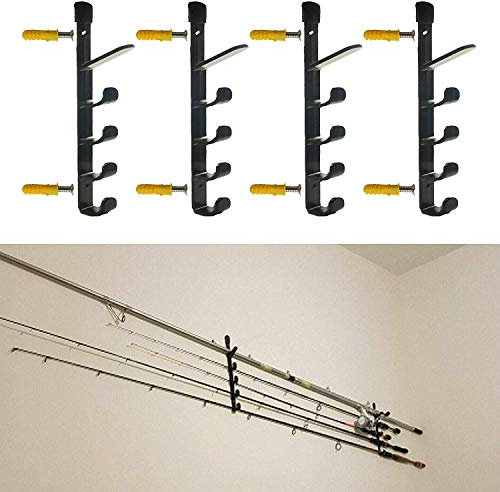 AUXPhome - Supporto da parete per canne da pesca, per garage, capanno e cantina, resistente, può contenere fino a 10 canne da pesca