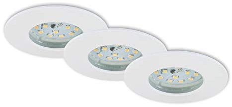 Briloner Leuchten - LED Einbauleuchten, 3er Set, Deckenlampen dimmbar, je 6,5 Watt, je 570 Lumen, 3.000 Kelvin, IP44, Weiß, 75x28mm (DxH), 7295-036