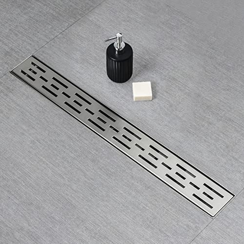 SaniteModar Linearer Duschablauf, Duschablauf 81,3 cm hohe Durchflussmenge, abnehmbarer Rost, gebürsteter 304 Edelstahl, linearer Abfluss mit Haarsieb, verstellbare Nivellierfüße