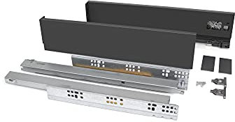 Emuca - Schubladen-Kit für Küche und Bad, H. 93 mm, T. 550 mm, 40 Kg, sanftes Schließen, Panels nicht enthalten, Stahl, Anthrazitgrau