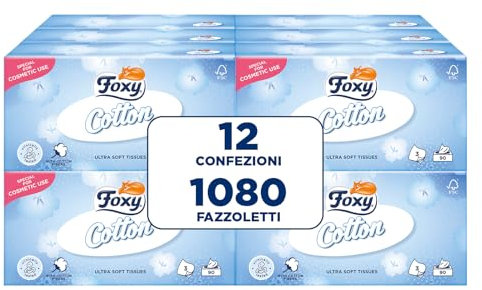 Foxy Cotton Taschentücher in Box | 12 Box mit 90 Taschentüchern 3-lagig | 100% FSC®-zertifiziertes Papier | 100% recycelbare Verpackung