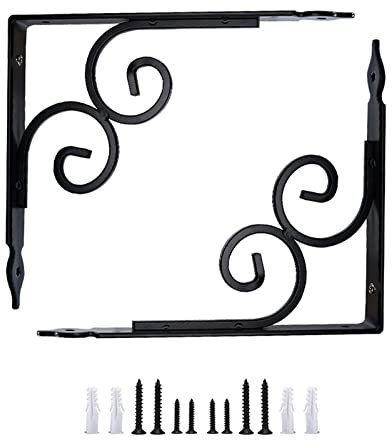 Staffe Per Mensole a Parete, Supporto Per Mensola Decorativa Retrò, Reggimensola Galleggianti 90 Gradi, Staffa Fissa Per Appendere a Parete Per Cucina/giardino/ufficio, 2pcs,Black-24x29cm/9.4*11.4in