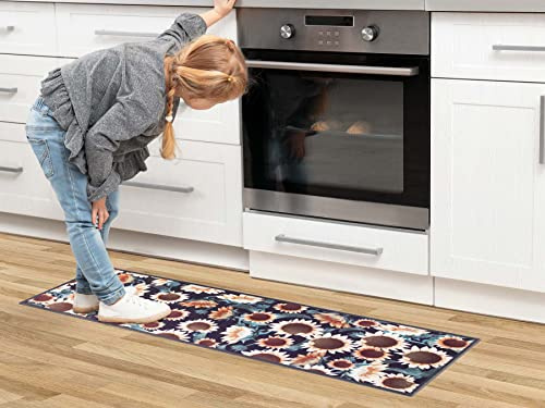Primaflor Küchenläufer Sunflower | Anthrazit-Gelb | 45 x 145 cm | 100 % Polyamid, rutschhemmender Vinylrücken, CFL-s1, 6,5 mm Höhe und für Fußbodenheizung geeignet