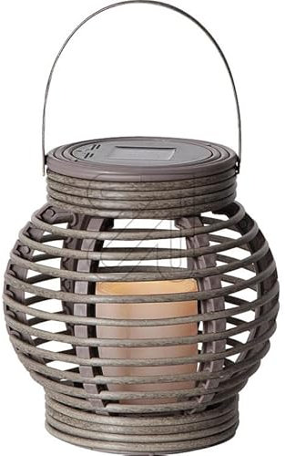LED Solarlampe Solarleuchte für Garten Terasse oder Balkon (Außen IP44) (LED Solar Laterne Rotang grau beige)