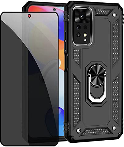 CLYDITE Coque kompatibel Xiaomi Redmi Note 11 Pro 4G/5G Noir étui de Protection avec Protecteur d'écran en Verre de confidentialité Anti-Espion