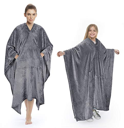 Catalonia Classy Tragbare Poncho Decke KuschelDecke Zum Anziehen Flauschig Warmer Tragbare Fleece decke mit Fronttasche Winter Geschenke für Erwachsene Frauen Männer Kinder