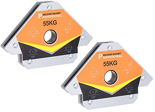 sourcing map 2pcs Welding Magnetic Arrow Holder, 120LBS 45 90 135 Degree Angle Holding Power Welding Magnet with Hole for Metal Soldering Welding