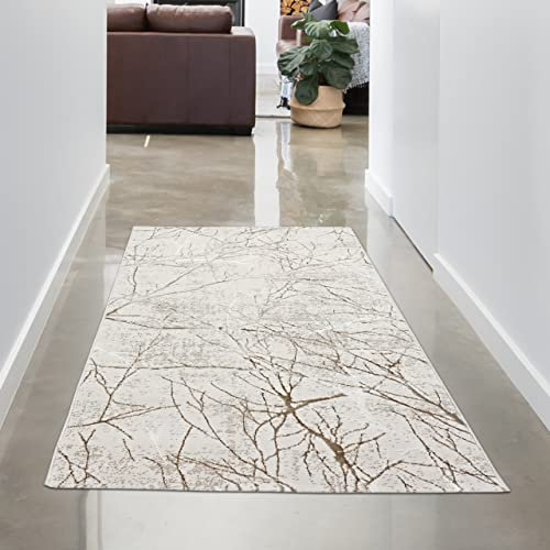 CARPETIA Moderner Schlafzimmer Designerteppich mit glänzenden Ästen abstrakt Creme, 200 cm rund