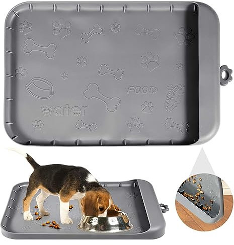 Dog Mat for Food and Water, Baboies Silicone Dog Food Mat with Pocket for Catches Spill and Residue (XL:36x24/61 * 91cm)