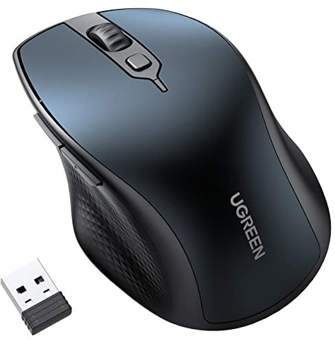 UGREEN Bluetooth Maus Kabellos (BT 5.0 + 2.4G), 4000 DPI, 18 Monate Akkulaufzeit, Ergonomisch für Computer, Laptop, Tablet, Handy - Kompatibel Mit Windows, MacOS, Android, iOS, Linux (Blau)