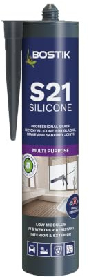 BOSTIK Pro-Sealant S21 Multi-Purpose Acetoxy Silicone Sealant, For Glazing, Frame and Sanitary Joints, Internal & External Use, Colour: Black, 310ml
