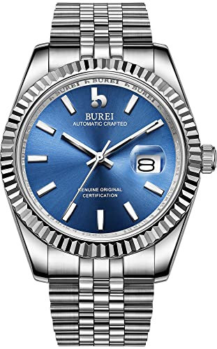 BUREI Uhr Herren Luxus Automatik Business Herrenuhren Edelstahl Armbanduhr mit Kalender für Männer