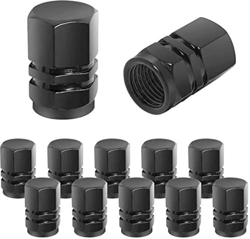 CGEAMDY Tapa de Válvula de Neumático, 12 Piezas Cubrepolvo de Aluminio para Rueda de Coche, Impermeable y Resistente, Válvula de Neumático Universal para Coches, Camiones, Motos, SUVs (Negro)