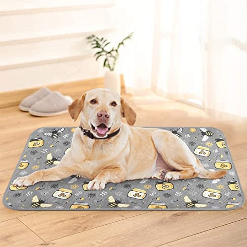 JUNZAN Dog Cooling Mat Floral Doodle Honey Jar Bees Flowers 24'' x 39'' Summer Keep Cool Pad for Puppy Cats Breathable Cooling Blanket for Home Pet Crate Cages
