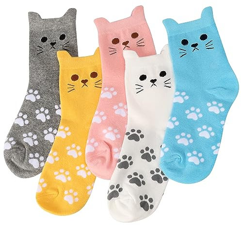 Katzensocken für Frauen Mädchen Damen Freundin - Katzen Lustige Geburtstagsgeschenke Baumwolle Bunte Mit Motiv Socken - Muttertagsgeschenk Ostern Geschenke für Katzenliebhaber Weihnachtsgeschenke