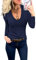 Fessceruna Damen Langarmshirt Sexy Oberteil mit V-Ausschnitt Basic Longsleeve Shirt Slim Fit Pullover(Navy, XL)