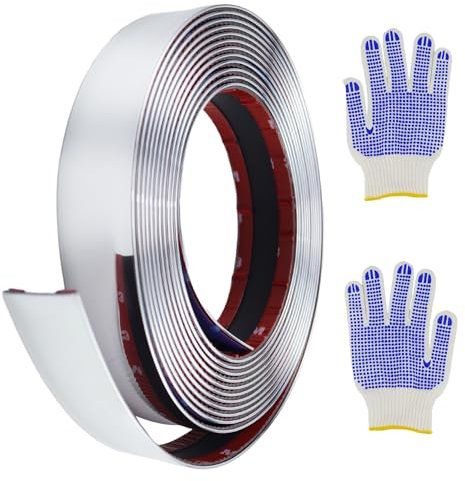 Modanatura Adesiva Parete 5m Striscia Adesiva Cromata Finitura a Specchio Metallizzata Acciaio Inossidabile Argento Decorative per Pareti Porte Mobili Auto (30mm)