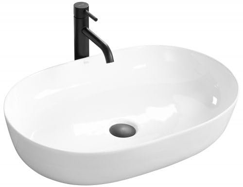 GTM Design Aufsatzwaschbecken Glanz Modern Waschbecken ohne Hahnloch - Elegant Aufsatzwaschbecken Oval für Badezimmer und Gäste WC - nur Bad Waschbecken - Modell 14