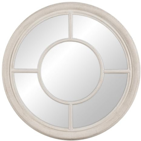 LOLAhome Miroir fenêtre Blanc cassé en Bois de Paulownia de Ø 79 cm