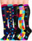HIPOWER 5 Paar Kompressionsstrümpfe Damen und Herren Bunte Stützstrümpfe Sport Kompressionssocken Stützkniestrümpfe Reisestrümpfe Compression Sock Für Flug Radsport Krankenschwester(C-5 Paar,L-XL)