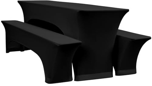 YMHPRIDE 3er-Set Elastische Biertischhussen, Schwarz Bierbankhusse und Tischdecken, 70 cm Tischbreite, Bierzeltgarnituren 220 x 70 x 70 cm für Gartenbankett-Gartenmöbel.（3 Packungen）