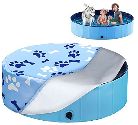 Opaltool Hunde Pool Abdeckung, Pfote Muster Rund Schwimmbad Abdeckung für Doggy, Doggy Pool Schutzabdeckung Waterpoof UV-Schutz Hundeschwimmbeckenabdeckung für Hausgarten im Freien
