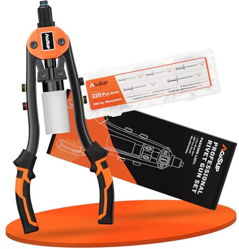 AojSup Nietenzange Nietzange Set inkl. 220 Nieten, 5 HSS Wendelbohrer, Blindnietzange für 2.4mm-6.4mm Blindnieten | Popnietenzange Set, Profi Handnietzange Geeignet für Automobil, Eisenbahn, Möbel