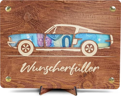 Super Cars - XL Geldgeschenk aus Holz inkl. Ständer | Muscle Car - Amerikanisches Auto, Pferdchen, US Autos, Classic Car, Deko Route 66