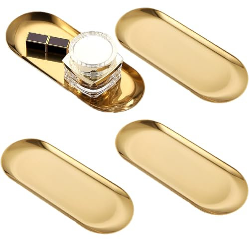 Esmula 4 Stück Goldener Teller Tablett, 30 x 12 cm Servierteller Serviertablett, Kleines Tablett, Deko Tablett, Goldene Platte, Ablageschale, Verwendung Als Obstschale, Schmuckschale, Dessertschale