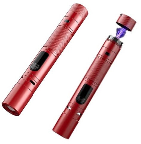 poyoelf Portable 3 in 1 LED Flashlight with Arc Lighter and Alarm,Rechargeable Self-Defense Flashlight Tactical Flashlight for Travel,Camping,Emergency,Gifts for Men&Women (Red1)