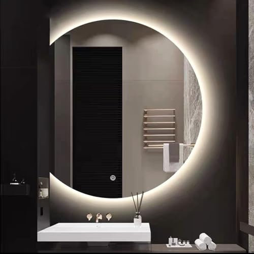 UYSELA Miroir LED Demi-Rond,Miroir décoratif créatif sans Cadre,Miroir Lumineux,50x45cm|60x54cm|70x63cm|80x72cm|90x81cm,Miroir de Salle de Bain LED à intensité Variable 3 Couleurs