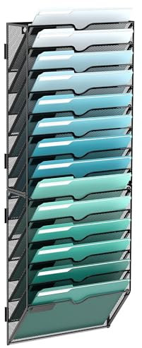 SUPTIDY Porte-revues mural à 14 étages - Organiseur mural pratique pour bureau - Porte-documents A4 - Porte-brochures en métal - Montage nécessaire - Noir