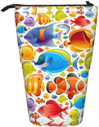 fifbird Comic Art bedrucktes Stehendes Federmäppchen, Stiftehalter, Kosmetiktasche, Make-up-Tasche, Bürotasche, Cartoon-Fisch, Einheitsgröße, Kosmetiktasche