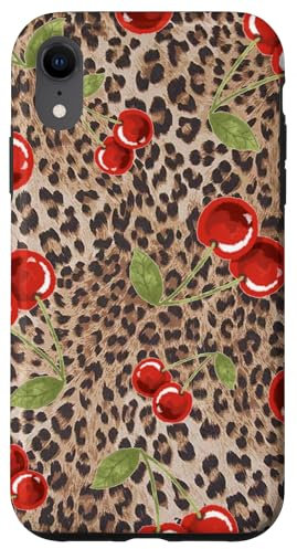 iPhone XR Cute Cherry Cherries On Cheetah Leopard Print Girl Women Case
